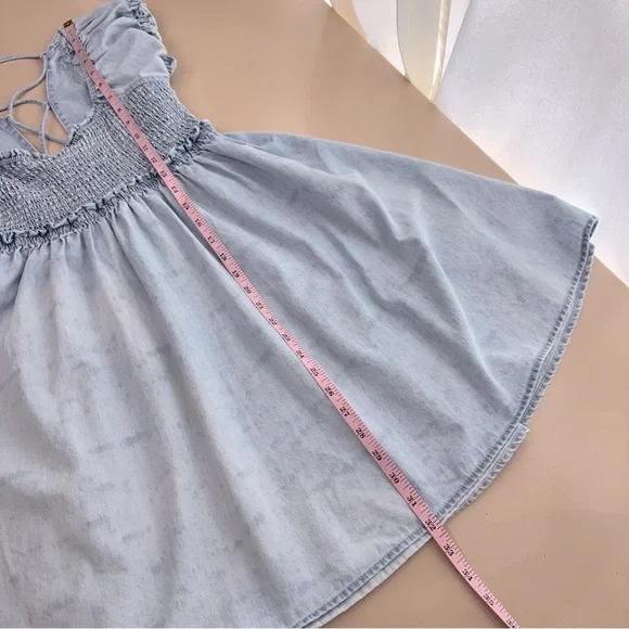 Free People Daphne Denim Babydoll Mini Dress Lace Up Back Size XS - Picture 8 of 13
